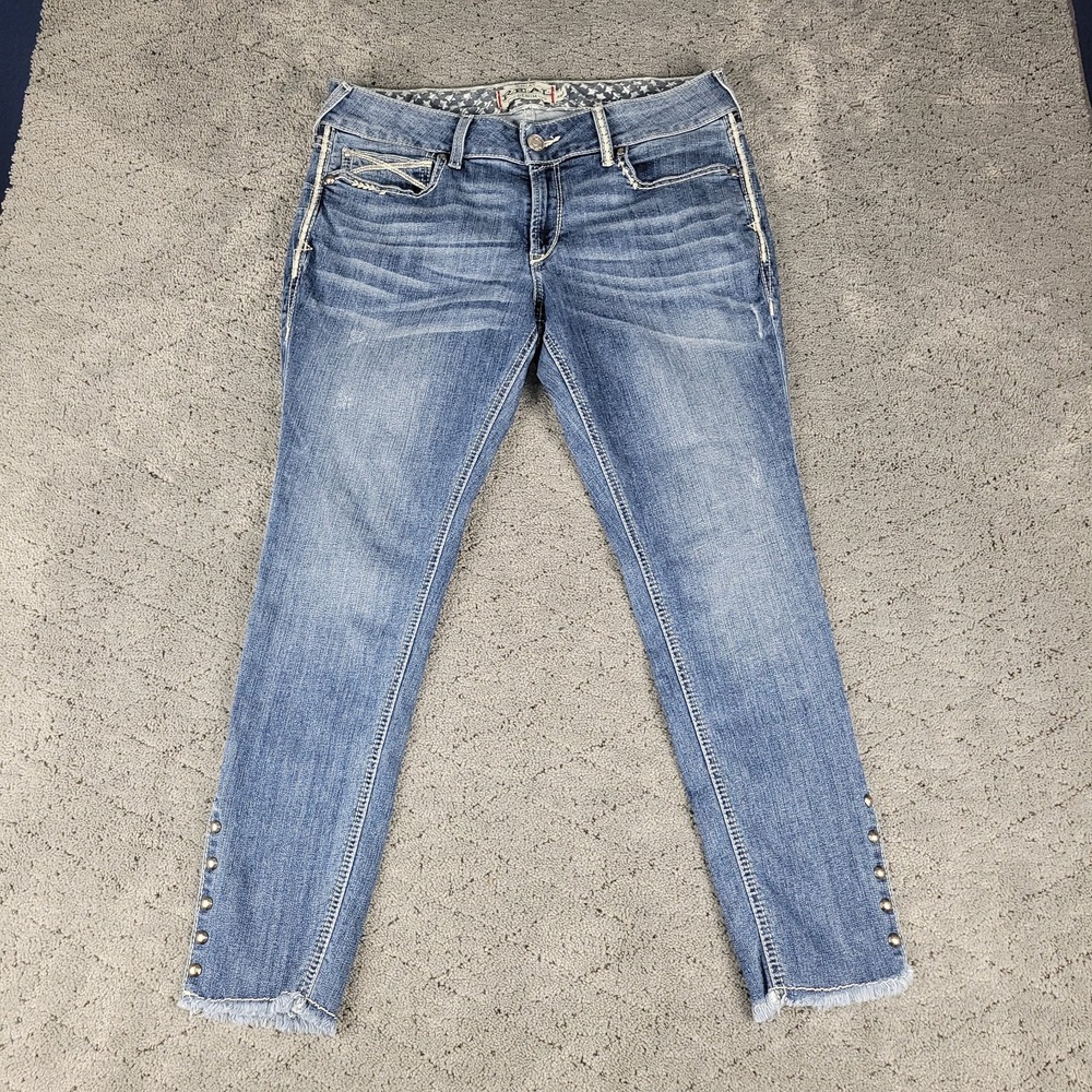 Ariat Jeans Womens 32 Blue Real Eleanor Split Ankle Whisker Raw Hem Stretch